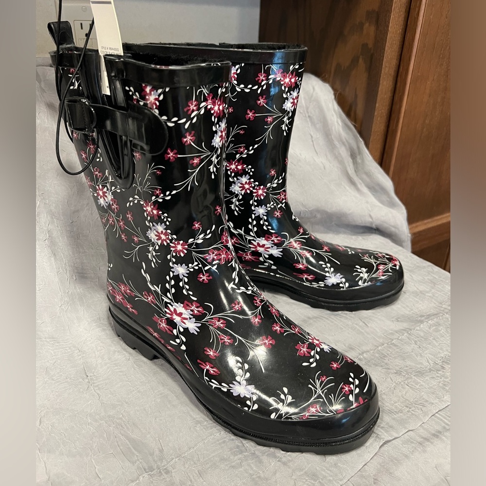 Fifth & Luxe Floral Insulated Lined Womens Rain Boots Size 8 Warm Waterproof